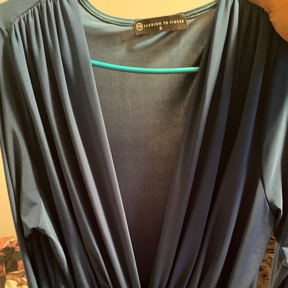 Deep V dark teal dress